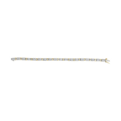 14k Two-Tone 2.00 Cttw Round-Cut and Baguette-Cut Diamond Bar Link 7" Bracelet (I-J Color, SI2-I1 Clarity) WEM Support (www.WEM.support)