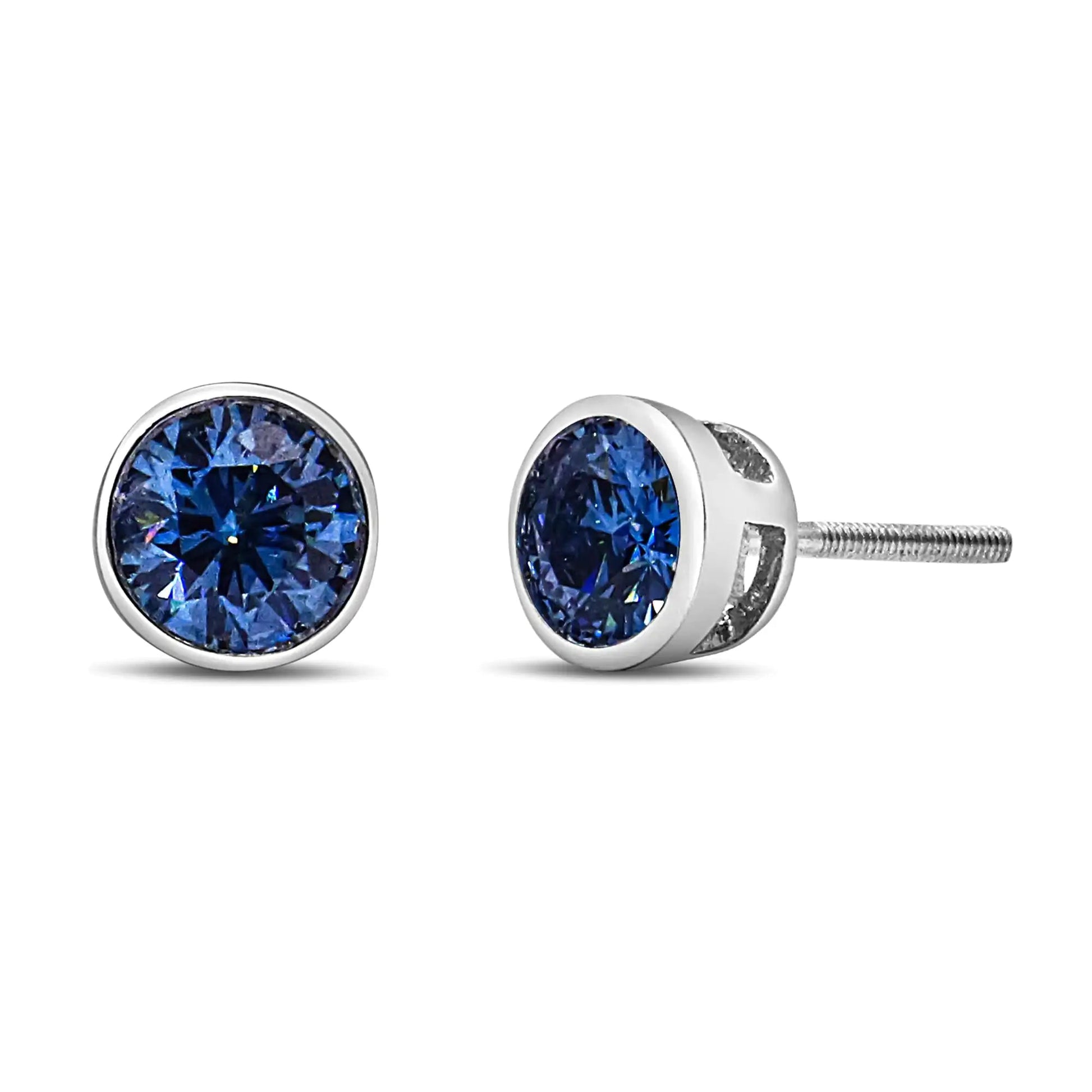 14K Weißgold 1,0 Cttw Blauer Laborgezüchteter Diamant Schraubverschluss Klassischer Bezel Solitär Ohrstecker (Blaue Farbe, VS2-SI1 Reinheit) WEM Support (www.WEM.support)