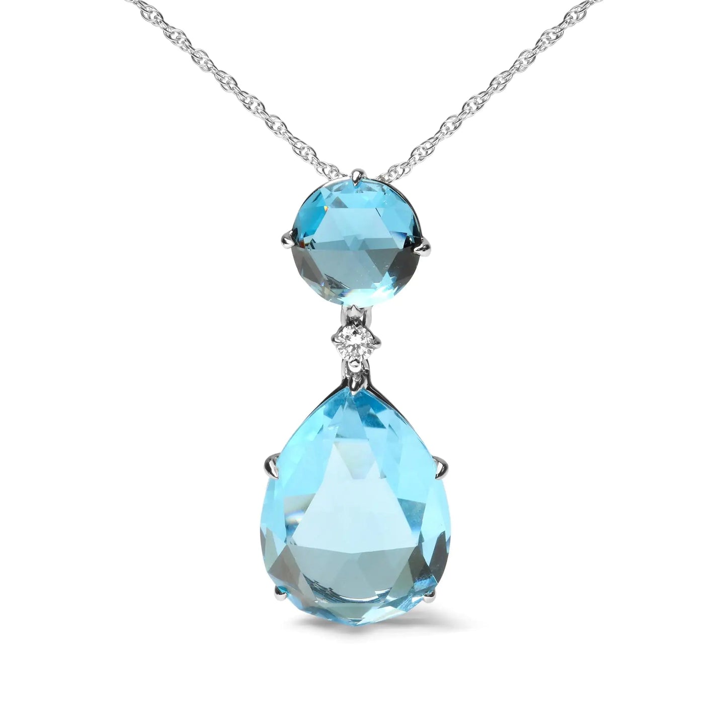 18K White Gold Diamond Accent and Round London Blue Topaz and Pear Cut Sky Blue Topaz Dangle Drop 18" Pendant Necklace (G-H Color, SI1-SI2 Clarity) WEM Support (www.WEM.support)