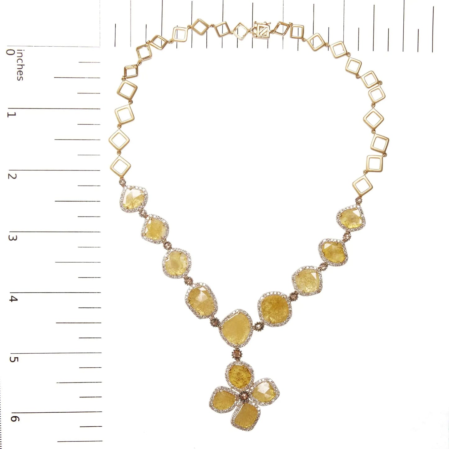 14K Yellow Gold 16 7/8 Cttw Fancy Yellow Rose Cut Diamond 16" Collar Necklace with 4 Leaf Clover Drop (Fancy Yellow/I-J Color, I1-I2 Clarity) WEM Support (www.WEM.support)