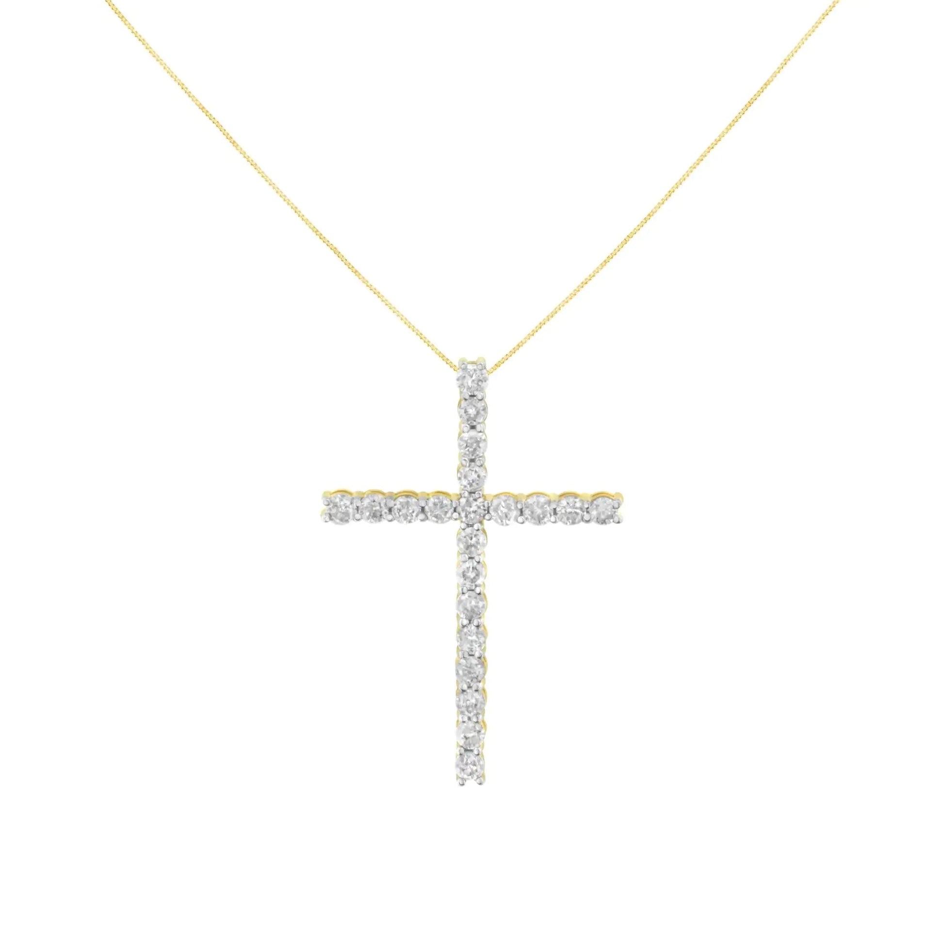 10K Yellow Gold Plated .925 Sterling Silver 4.0 Cttw Round Cut Diamond Cross Pendant Necklace (J-K Color, I1-I2 Clarity) - 18" WEM Support (www.WEM.support)