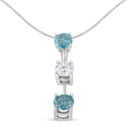 14K White Gold 1 1/3 cttw White and Treated Blue Diamond Pendant Necklace (H-I, SI2-I1) WEM Support (www.WEM.support)