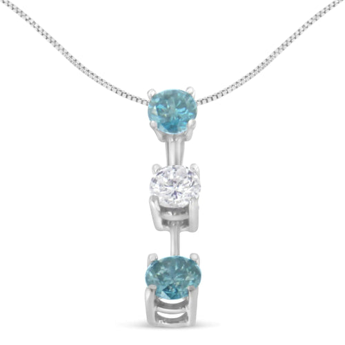 14K White Gold 1 1/3 cttw White and Treated Blue Diamond Pendant Necklace (H-I, SI2-I1) WEM Support (www.WEM.support)