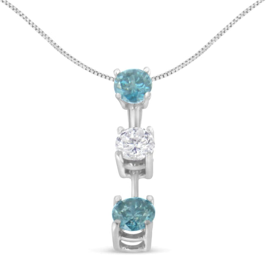 14K White Gold 1 1/3 cttw White and Treated Blue Diamond Pendant Necklace (H-I, SI2-I1) WEM Support (www.WEM.support)