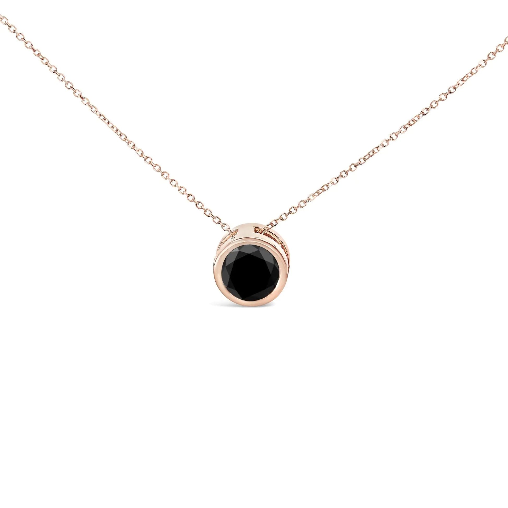 14K Rose Gold 7.0 Cttw Bezel-Set Black Round Diamond Solitaire Pendant Necklace (Black Color, I2-I3 Clarity) - 18" WEM Support (www.WEM.support)