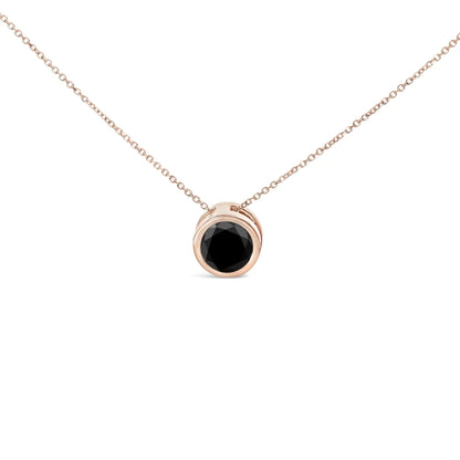 14K Rose Gold 7.0 Cttw Bezel-Set Black Round Diamond Solitaire Pendant Necklace (Black Color, I2-I3 Clarity) - 18" WEM Support (www.WEM.support)