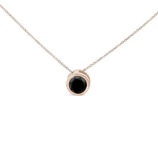 14K Rose Gold 7.0 Cttw Bezel-Set Black Round Diamond Solitaire Pendant Necklace (Black Color, I2-I3 Clarity) - 18" WEM Support (www.WEM.support)