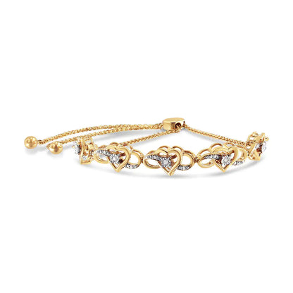 14K Yellow Gold Plated .925 Sterling Silver 1/10 Cttw Diamond Infinity Heart Shaped 4”-10” Adjustable Bolo Bracelet (H-I Color, I2-I3 Clarity) WEM Support (www.WEM.support)