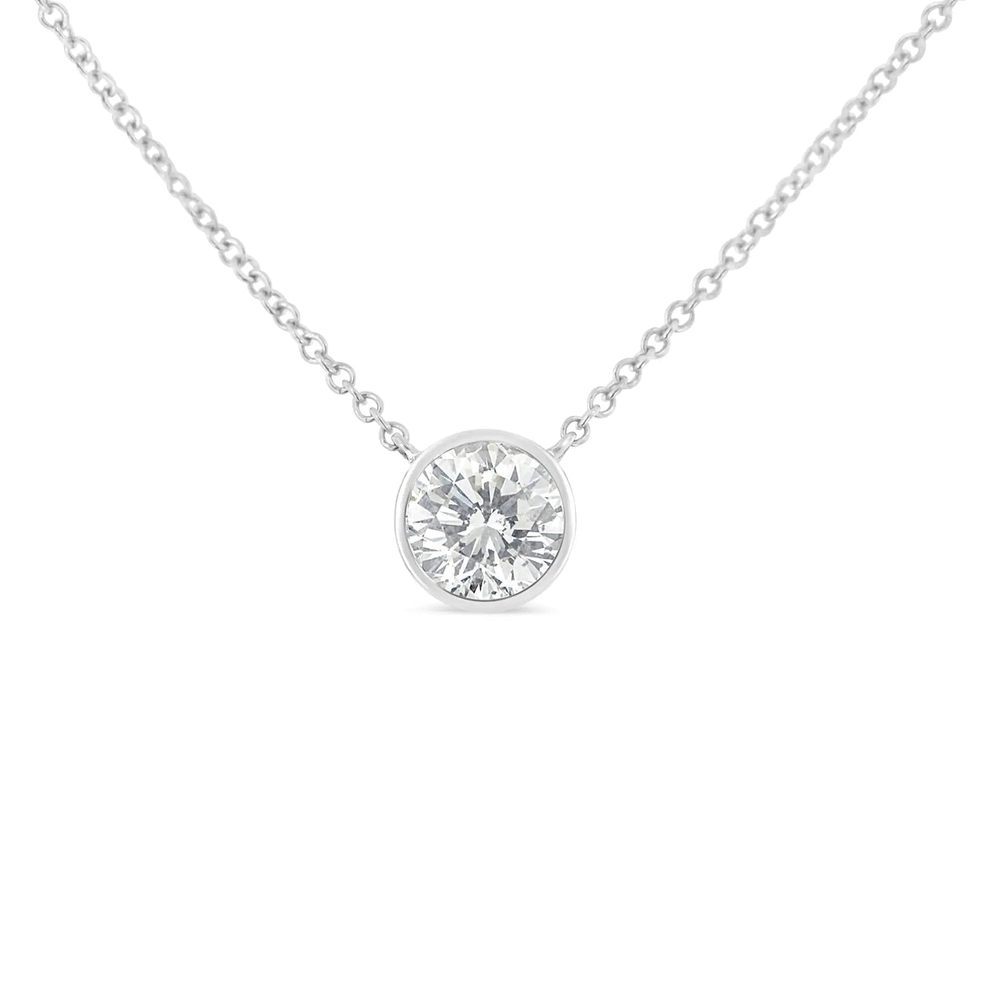 10K White Gold 3/10 Carat Round Brilliant-Cut Diamond Modern Bezel-Set Solitaire 16"-18" Pendant Necklace (H-I Color, SI2-I1 Clarity) WEM Support (www.WEM.support)