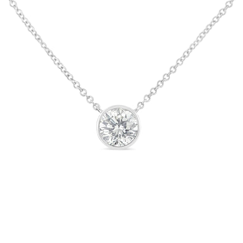 10K White Gold 3/10 Carat Round Brilliant-Cut Diamond Modern Bezel-Set Solitaire 16"-18" Pendant Necklace (H-I Color, SI2-I1 Clarity) WEM Support (www.WEM.support)