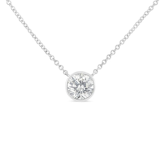 10K White Gold 3/10 Carat Round Brilliant-Cut Diamond Modern Bezel-Set Solitaire 16"-18" Pendant Necklace (H-I Color, SI2-I1 Clarity) WEM Support (www.WEM.support)