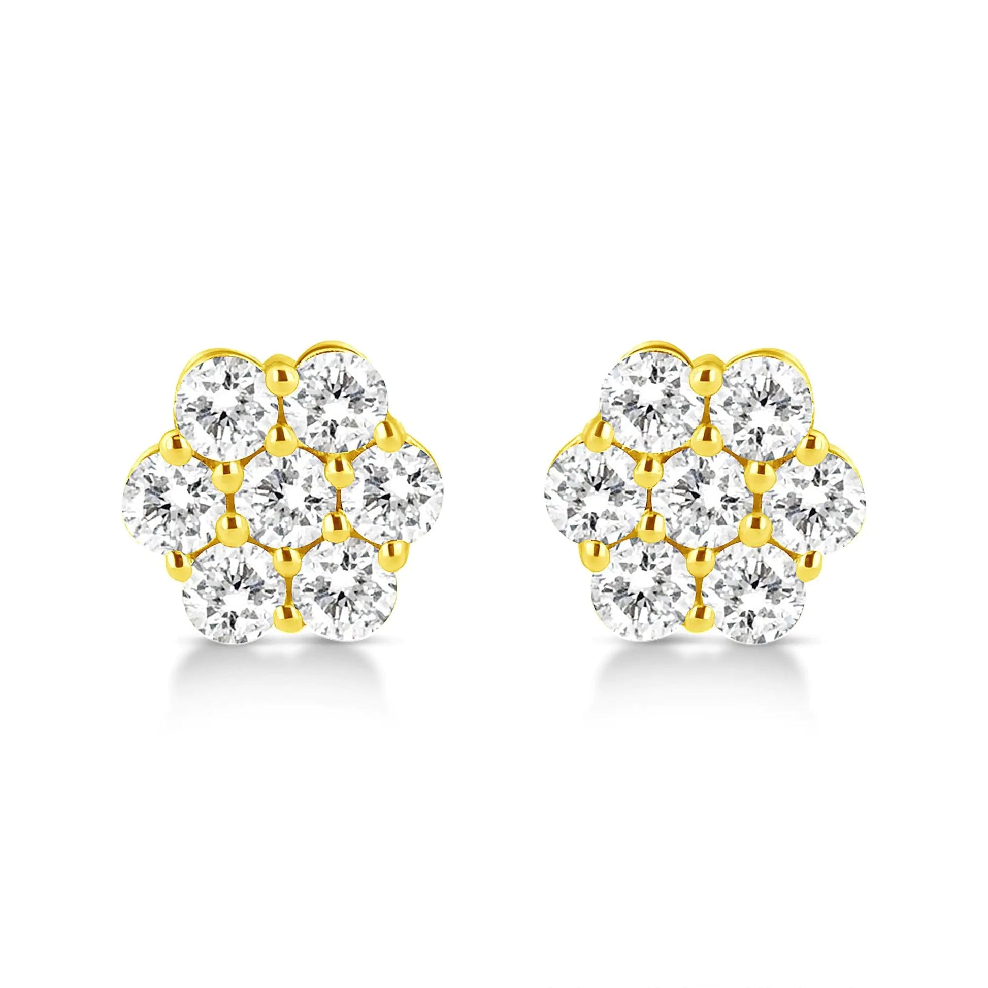 14K Yellow Gold 1/2 Cttw Brilliant Round Cut Diamond Floral Cluster Stud Earrings with Pushbacks (J-K Color, VS2-SI1 Clarity) WEM Support (www.WEM.support)