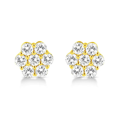 14K Yellow Gold 1/2 Cttw Brilliant Round Cut Diamond Floral Cluster Stud Earrings with Pushbacks (J-K Color, VS2-SI1 Clarity) WEM Support (www.WEM.support)