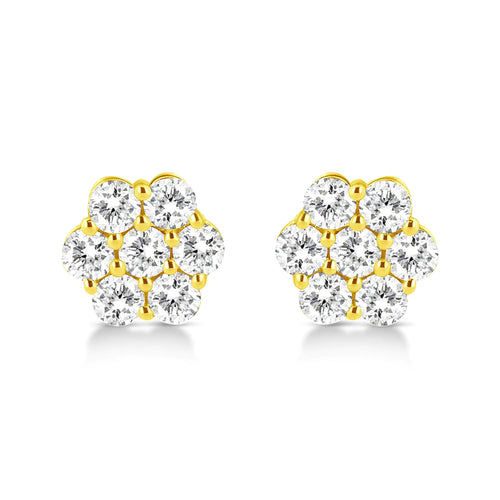 14K Yellow Gold 1/2 Cttw Brilliant Round Cut Diamond Floral Cluster Stud Earrings with Pushbacks (J-K Color, VS2-SI1 Clarity) WEM Support (www.WEM.support)