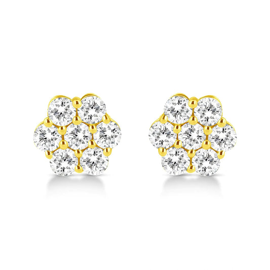 14K Yellow Gold 1/2 Cttw Brilliant Round Cut Diamond Floral Cluster Stud Earrings with Pushbacks (J-K Color, VS2-SI1 Clarity) WEM Support (www.WEM.support)