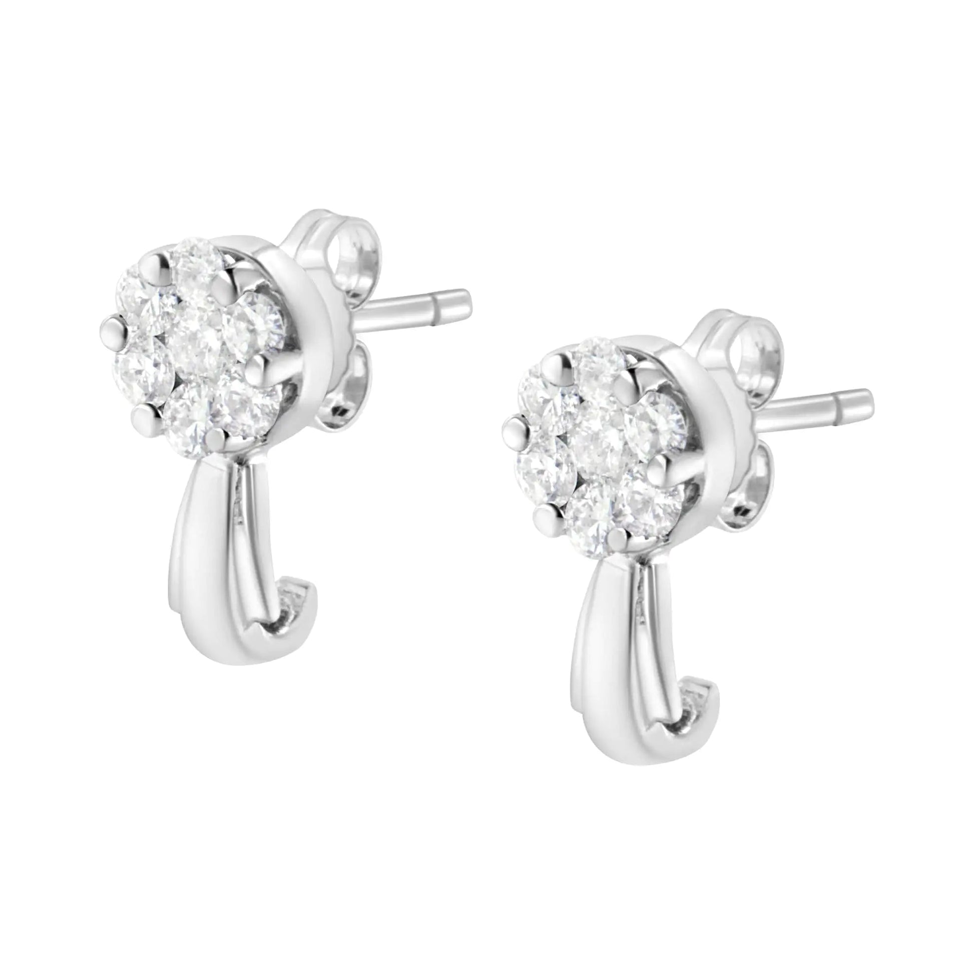 14K Gold 3/4 Cttw Diamond Floral Cluster Drop and Dangle Stud Earrings (H-I Color, I1-I2 Clarity) WEM Support (www.WEM.support)