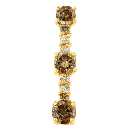 14K Yellow Gold 1 cttw White and Champagne Round Cut Diamond Drop Pendant Necklace (I-J, I1-I2) WEM Support (www.WEM.support)
