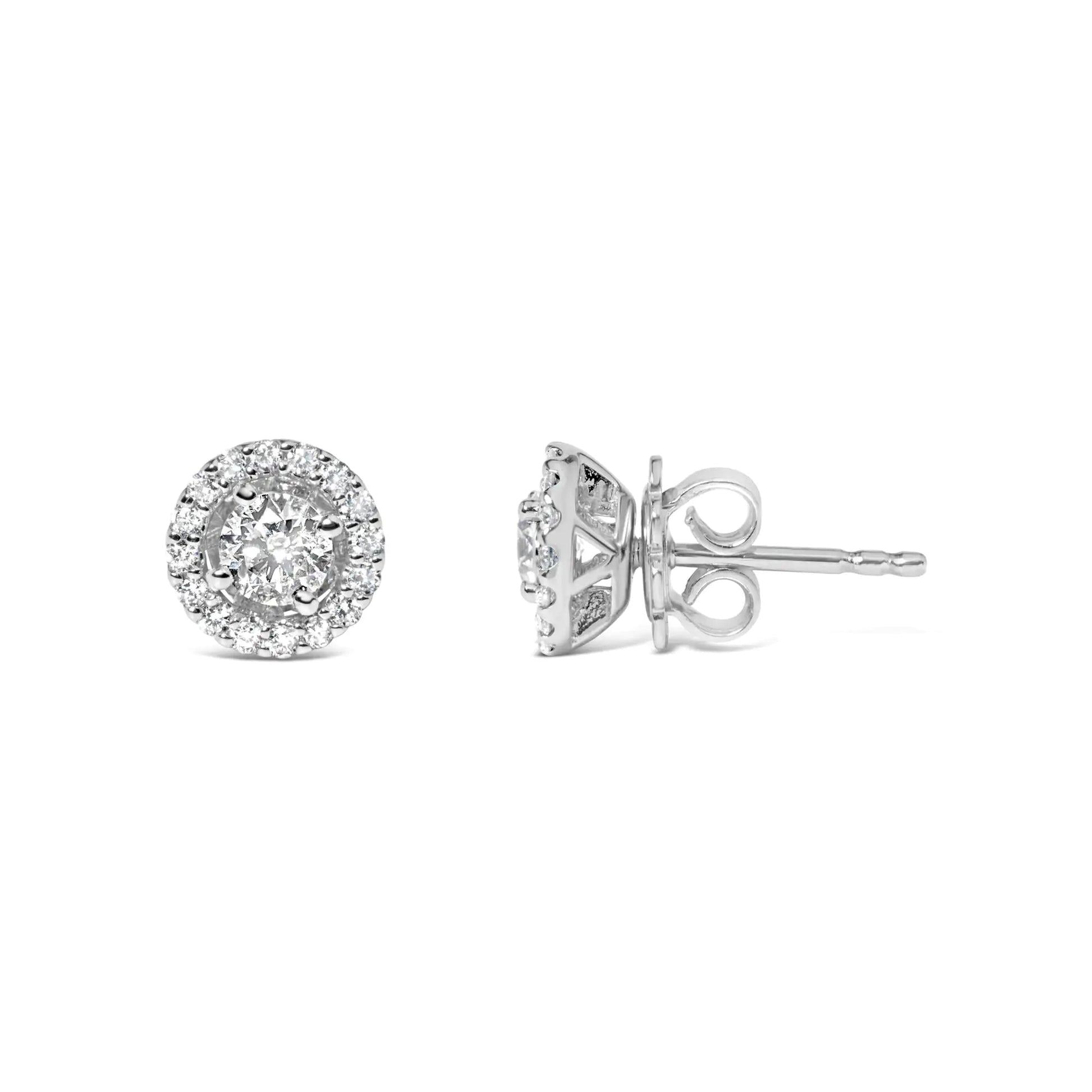 14K White Gold 3/4 Cttw Lab Grown Diamond Solitaire With Halo Stud Earrings (G-H Color, VS2-SI1 Clarity) WEM Support (www.WEM.support)