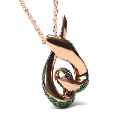 18K Rose Gold Round Green Tsavorite Gemstone Cluster Spiral Snake Design 18" Pendant Necklace (AAA+ Quality) WEM Support (www.WEM.support)