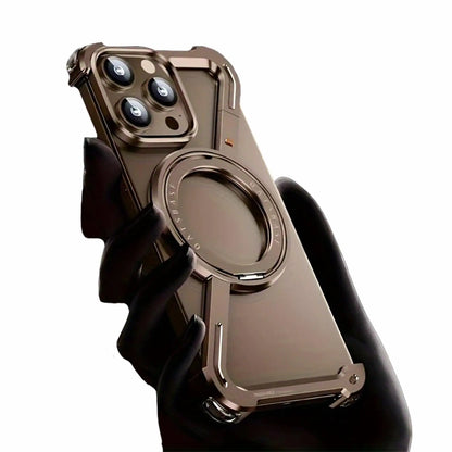 Z Shape Frameless Phone Case for iPhone 16 15 14 13 Pro Max Magsafe Metal Cover Magnetic Bumper 360° Rotation Stands (Rose Gold,iPhone 16 Pro Max)