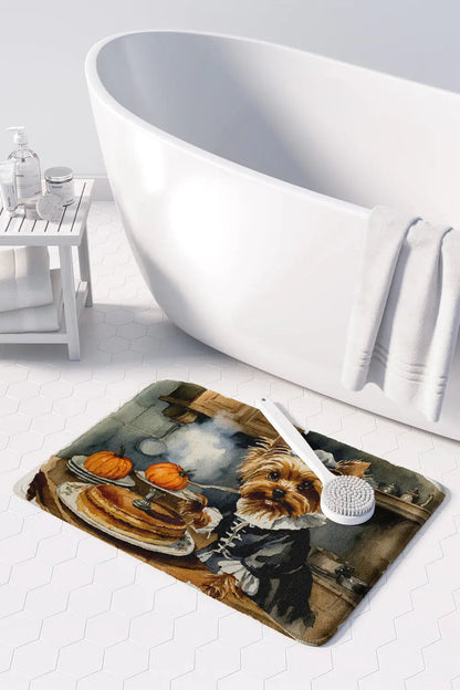 Yorkie Fall Kitchen Pumpkins Memory Foam Kitchen Mat WEM Support (www.WEM.support)