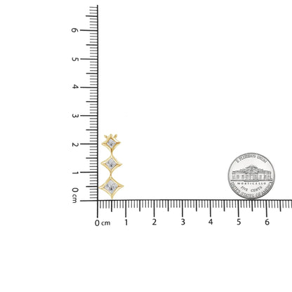 10K Gold 1/5 Cttw Princess Cut Diamond 3 Stone Drop 18" Pendant Necklace (H-I Color, SI2-I1 Clarity) WEM Support (www.WEM.support)