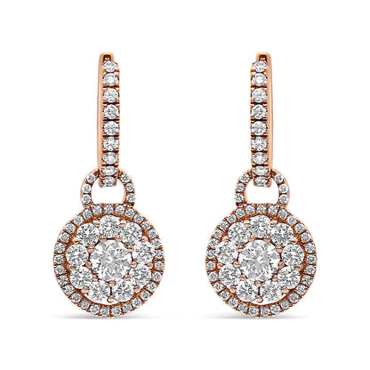 18K Rose Gold 1 1/2 Cttw Round Shaped Diamond Composite Drop and Dangle Leverback Earrings (F-G Color, VS1-VS2 Clarity) WEM Support (www.WEM.support)
