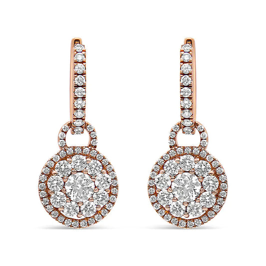 18K Rose Gold 1 1/2 Cttw Round Shaped Diamond Composite Drop and Dangle Leverback Earrings (F-G Color, VS1-VS2 Clarity) WEM Support (www.WEM.support)