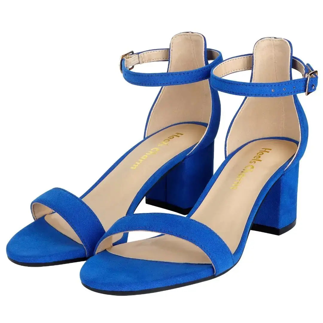 Women's Strappy Chunky Block Low Heeled Sandals 2 Inches Open Toe Ankle Strap High Heel Dress Sandals Daily Work Party Shoes 7 Velvet Blue blue block heel sandals My Store