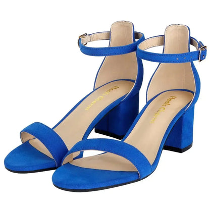 Women's Strappy Chunky Block Low Heeled Sandals 2 Inches Open Toe Ankle Strap High Heel Dress Sandals Daily Work Party Shoes 7 Velvet Blue blue block heel sandals My Store