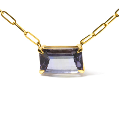14K Yellow Gold Natural 2 7/8 Cttw Pixel Cut Emerald Bicolor Tanzanite Pendant Necklace with Paperclip Chain - 18 Inches WEM Support (www.WEM.support)
