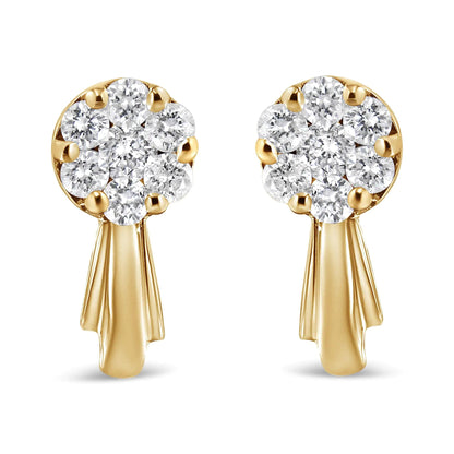 14K Gold 3/4 Cttw Diamond Floral Cluster Drop and Dangle Stud Earrings (H-I Color, I1-I2 Clarity) WEM Support (www.WEM.support)