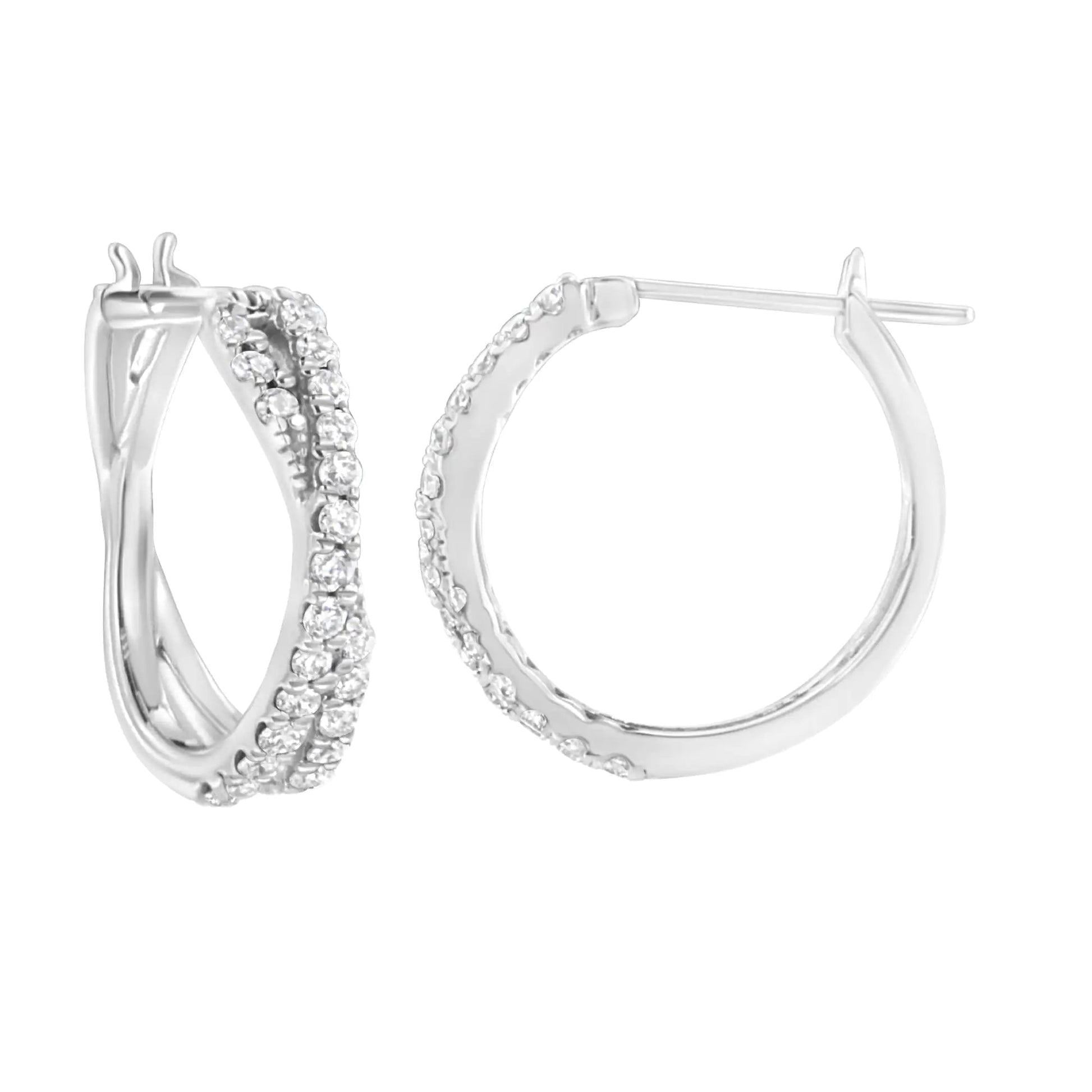.925 Sterling Silver 3/4 cttw Lab Grown Diamond Cross Hoop Earring (F-G Color, VS2-SI1 Clarity) WEM Support (www.WEM.support)