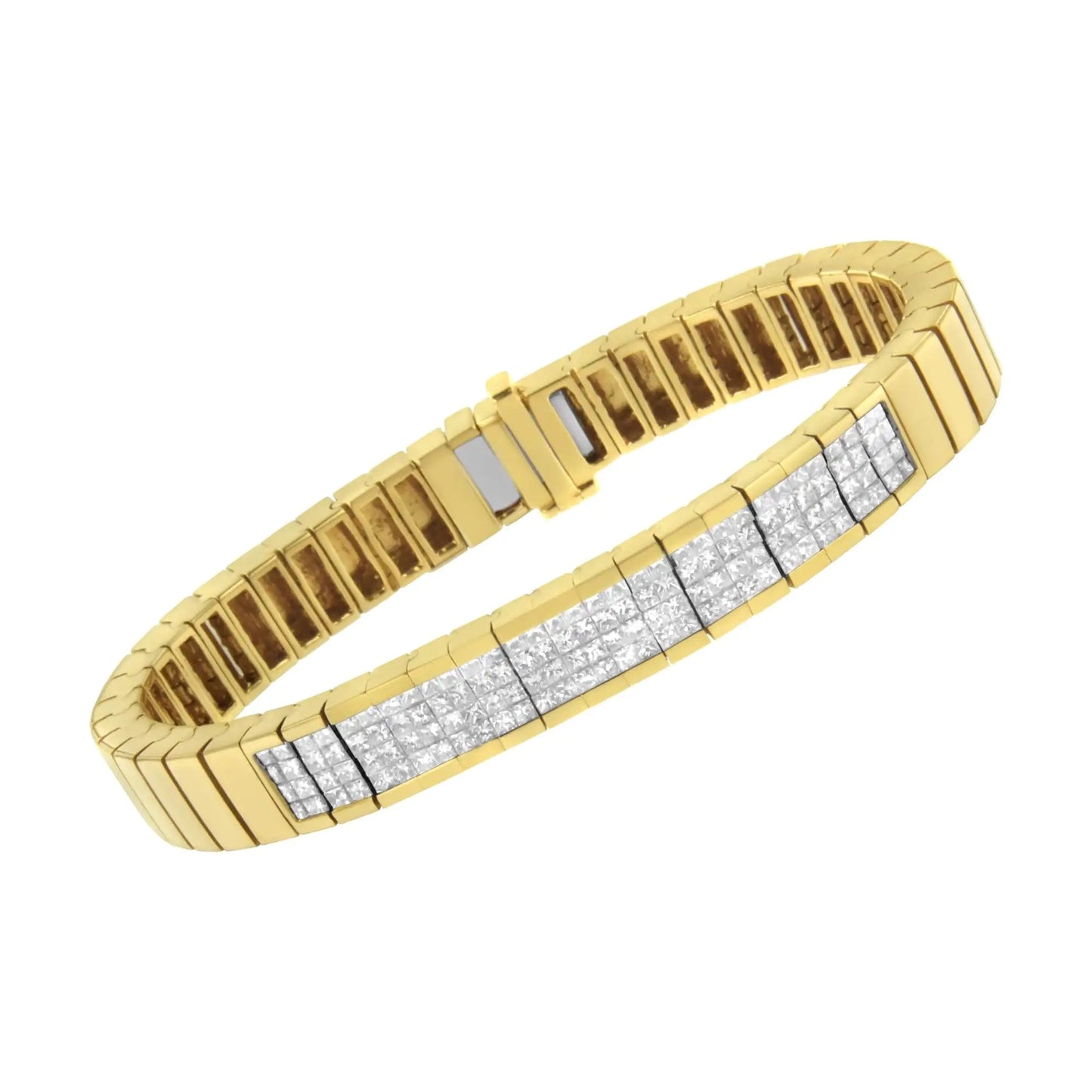 14K Yellow Gold 3 5/8 cttw Invisible Set Princess-Cut Diamond ID Tennis Bracelet (I-J Color, SI1-SI2 Clarity) - Size 7" WEM Support (www.WEM.support)