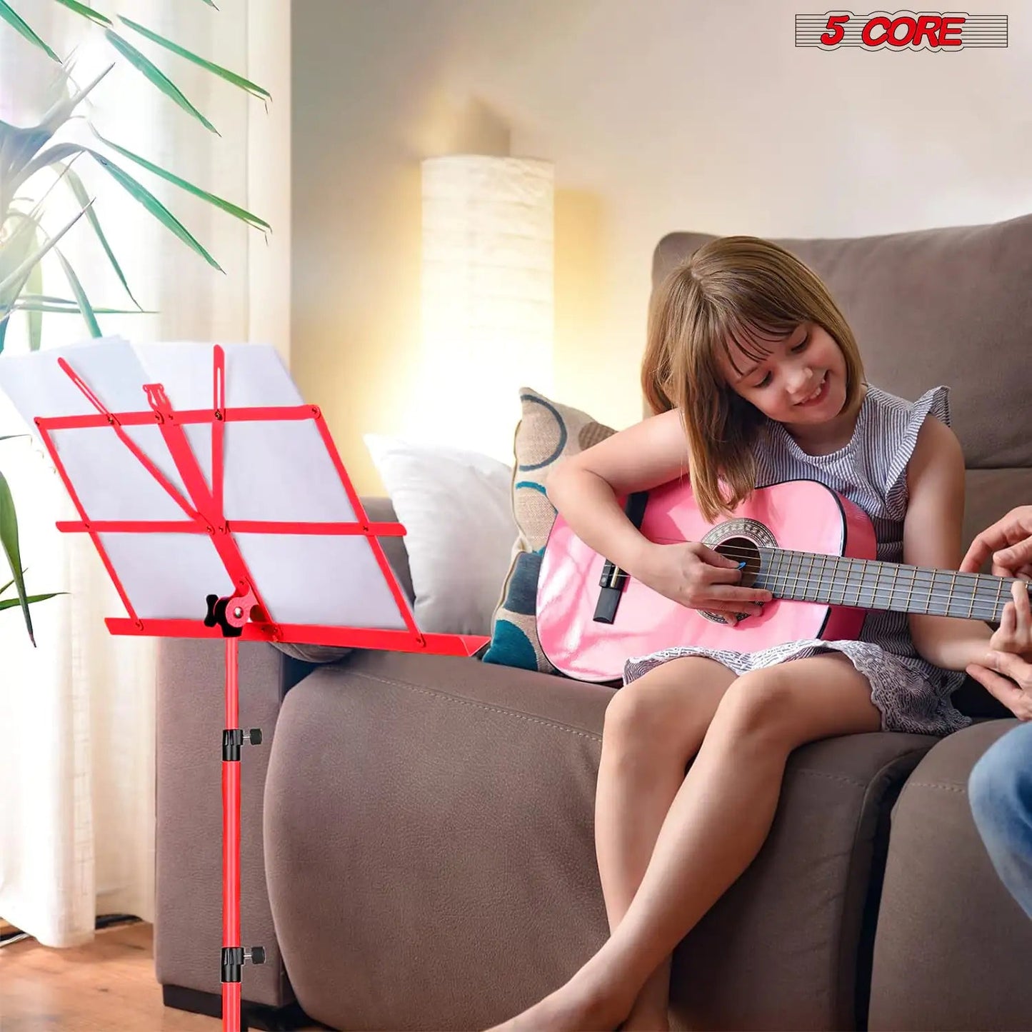 Suporte para Música 5Core para Partituras, Portátil, Tripé Ajustável e Dobrável com Porta-notas VERMELHO WEM Support (www.WEM.support)