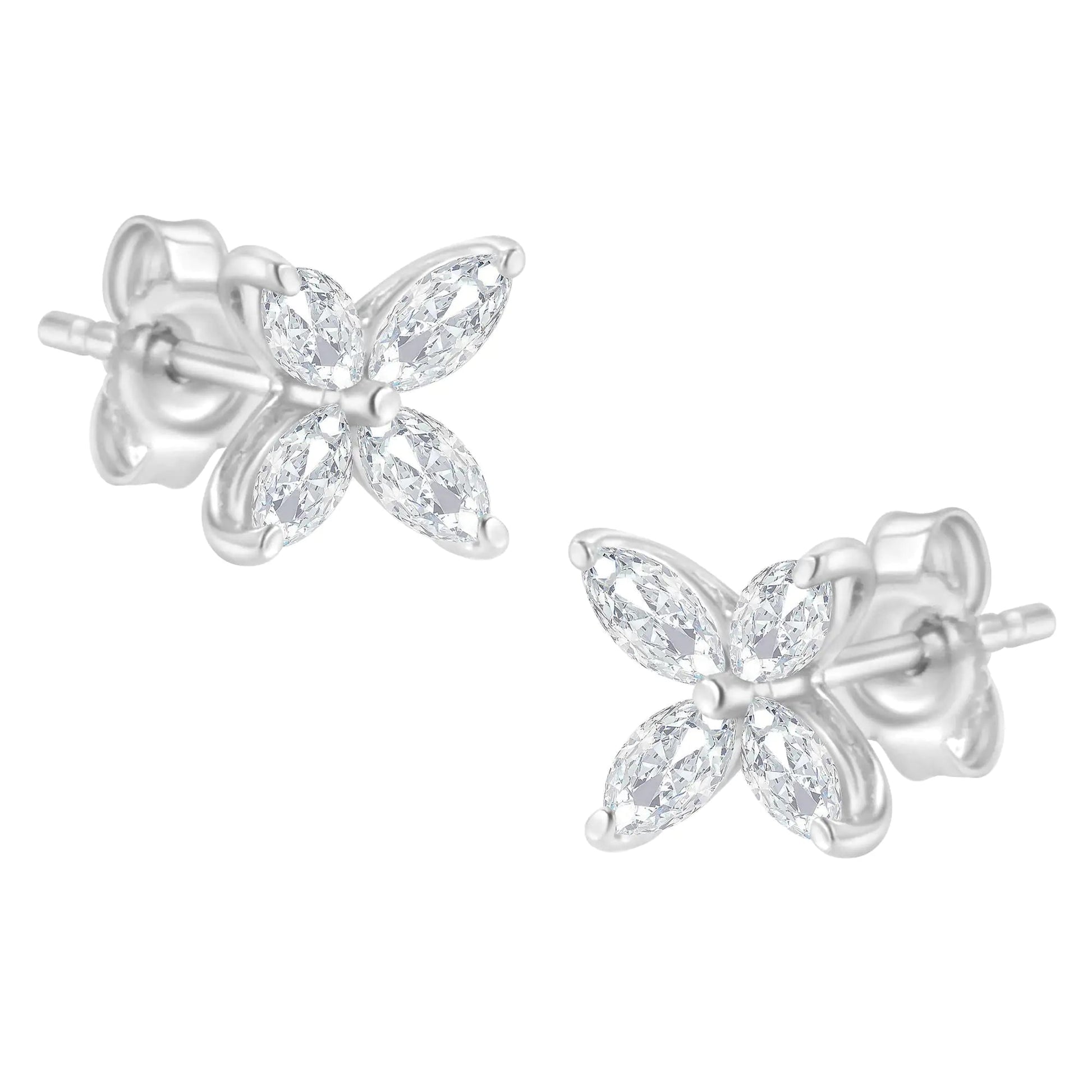 14K White Gold 3/4 Cttw Marquise Diamond 8 Stone Floral Leaf Stud Earrings (H-I Color, SI1-SI2 Clarity) WEM Support (www.WEM.support)