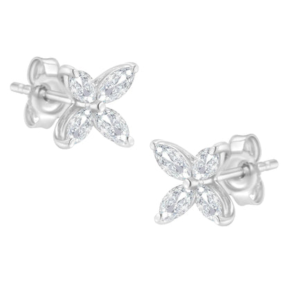 14K White Gold 3/4 Cttw Marquise Diamond 8 Stone Floral Leaf Stud Earrings (H-I Color, SI1-SI2 Clarity) WEM Support (www.WEM.support)