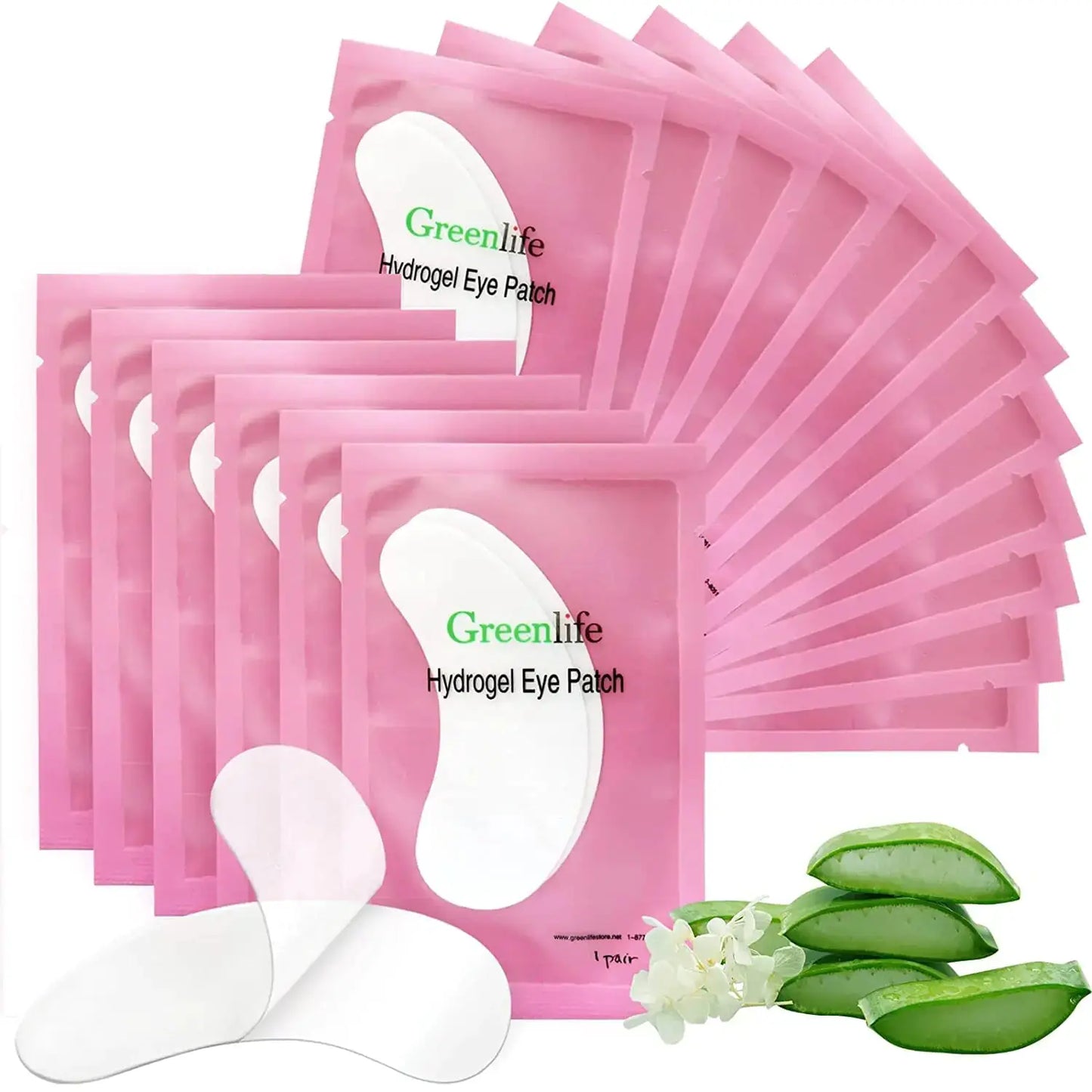 100 Pairs GreenLife Natural Hydrogel Eye Gel Pads - Collagen and Aloe Vera Patches for Under Eyes - Eyelash Extension Kit My Store
