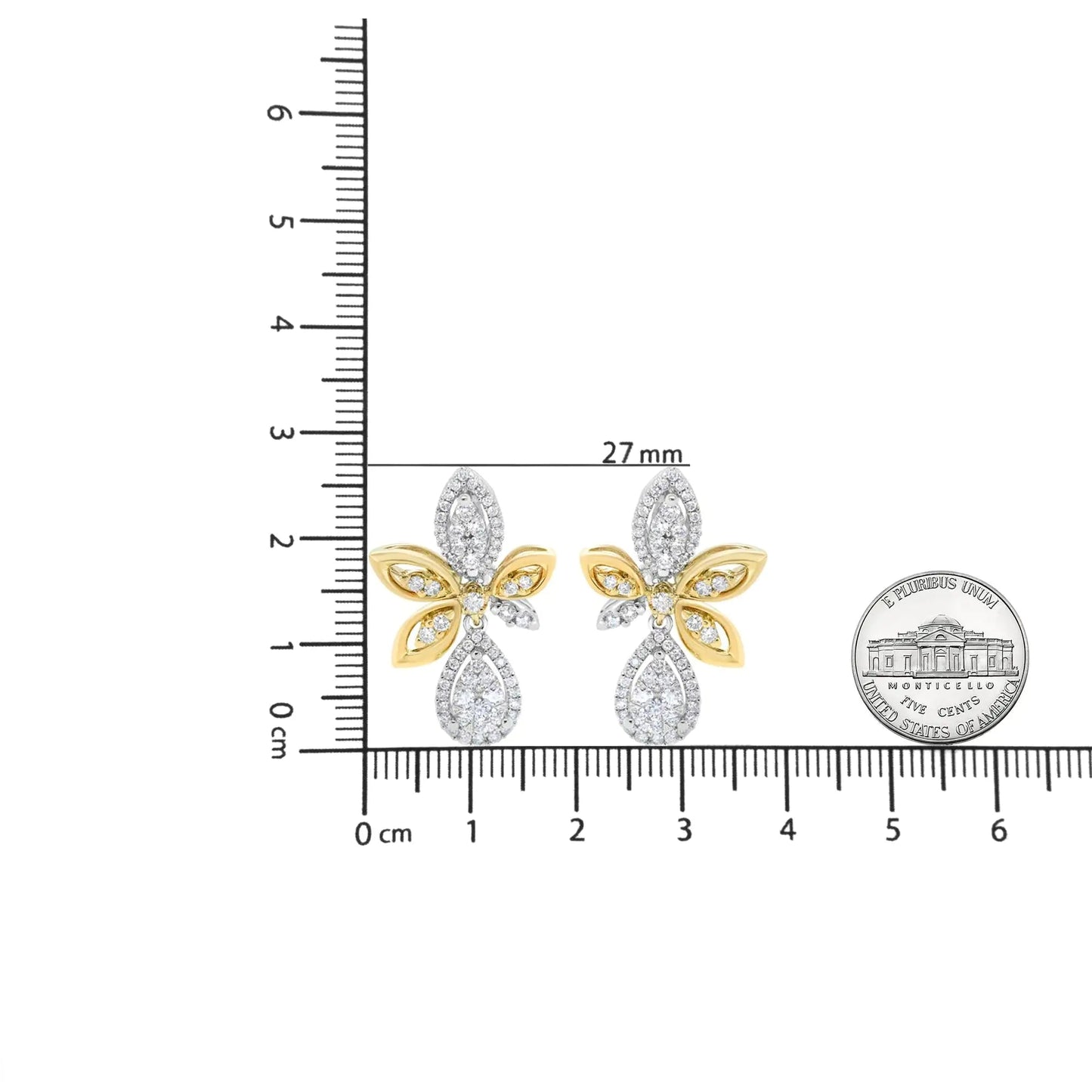 14K White and Yellow Gold 1.00 Cttw Round Pave-Set Diamond Teardrop and Marquise Shape Drop Dangle Earrings (H-I Color, SI1-SI2 Clarity) WEM Support (www.WEM.support)