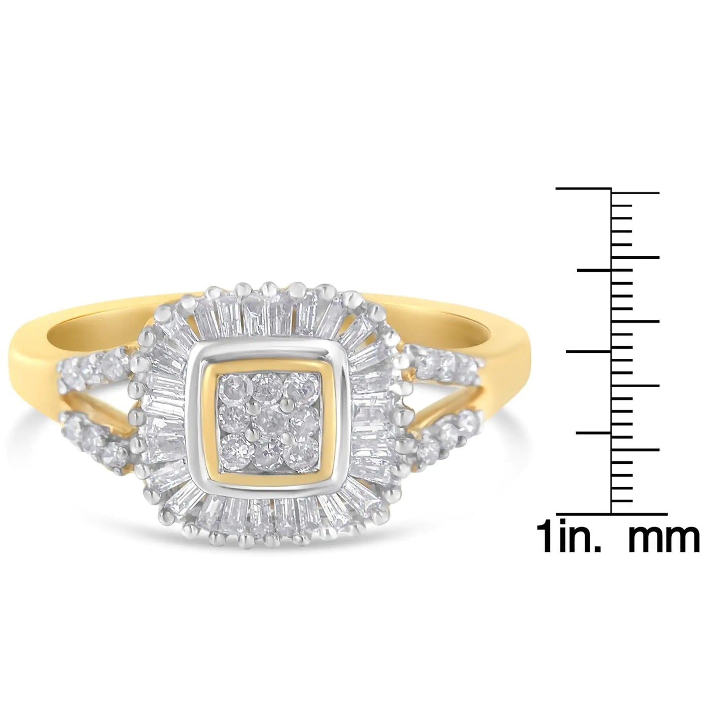 10K Yellow Gold Round and Baguette Cut Diamond Ballerina Ring (1/2 cttw, I-J Color, SI2-I1 Clarity) WEM Support (www.WEM.support)