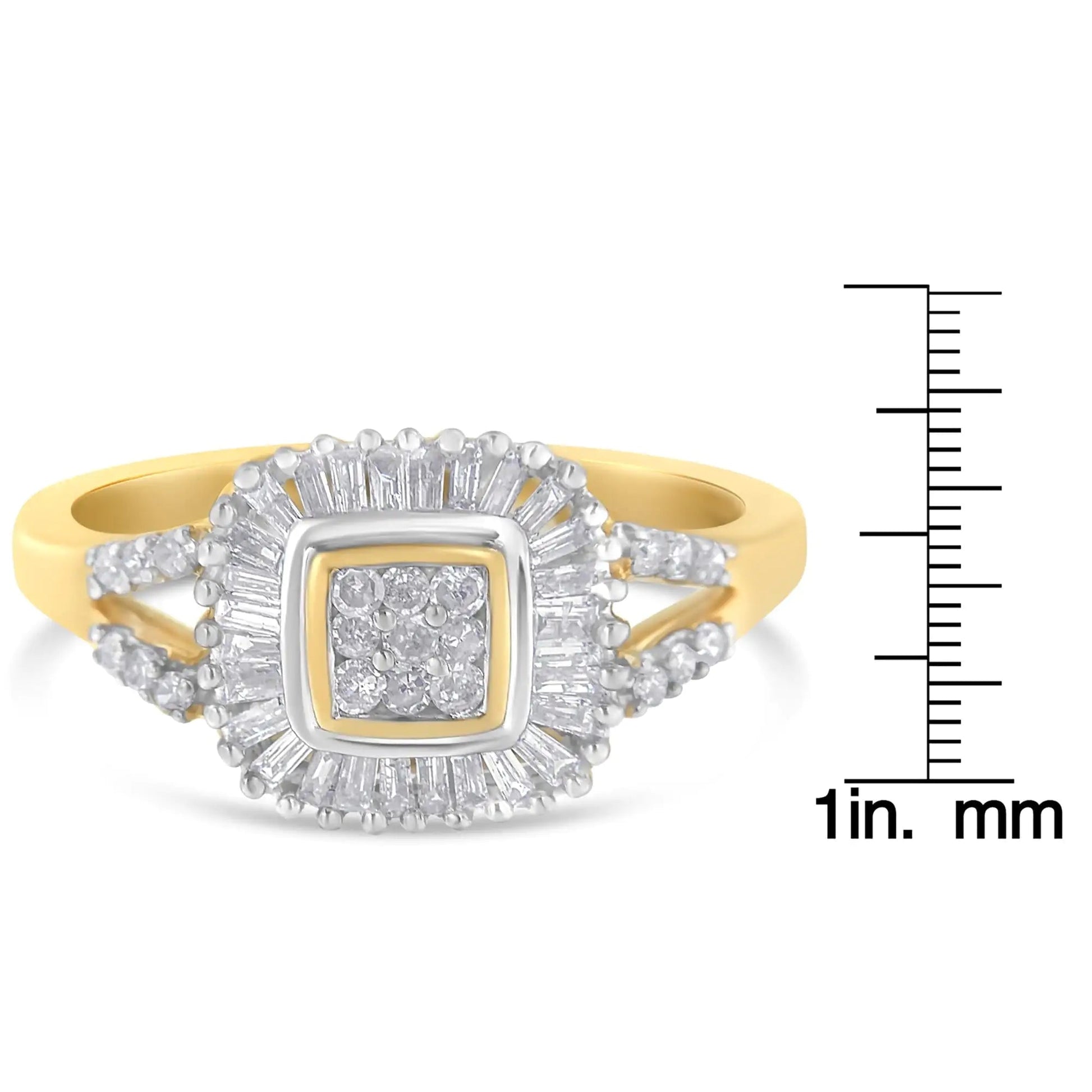 10K Yellow Gold Round and Baguette Cut Diamond Ballerina Ring (1/2 cttw, I-J Color, SI2-I1 Clarity) WEM Support (www.WEM.support)