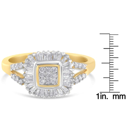 10K Yellow Gold Round and Baguette Cut Diamond Ballerina Ring (1/2 cttw, I-J Color, SI2-I1 Clarity) WEM Support (www.WEM.support)