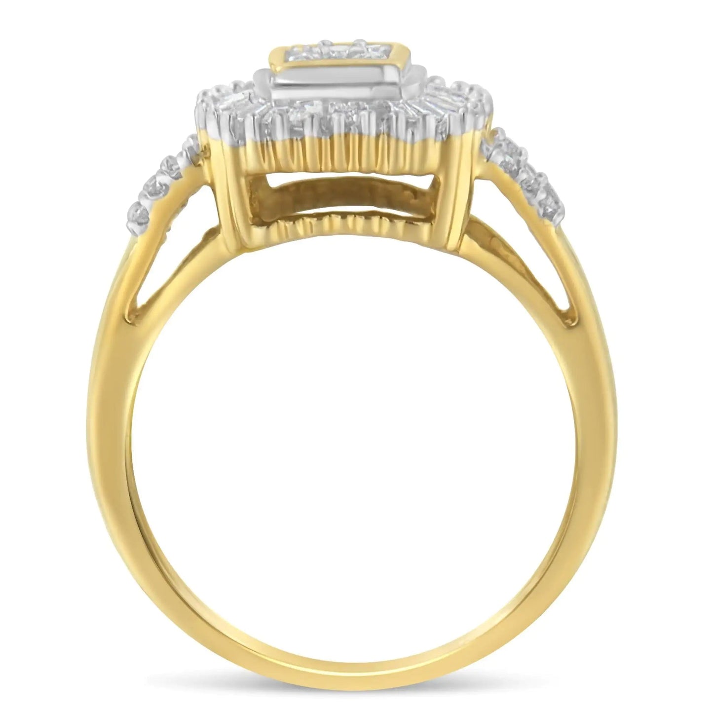 10K Yellow Gold Round and Baguette Cut Diamond Ballerina Ring (1/2 cttw, I-J Color, SI2-I1 Clarity) WEM Support (www.WEM.support)
