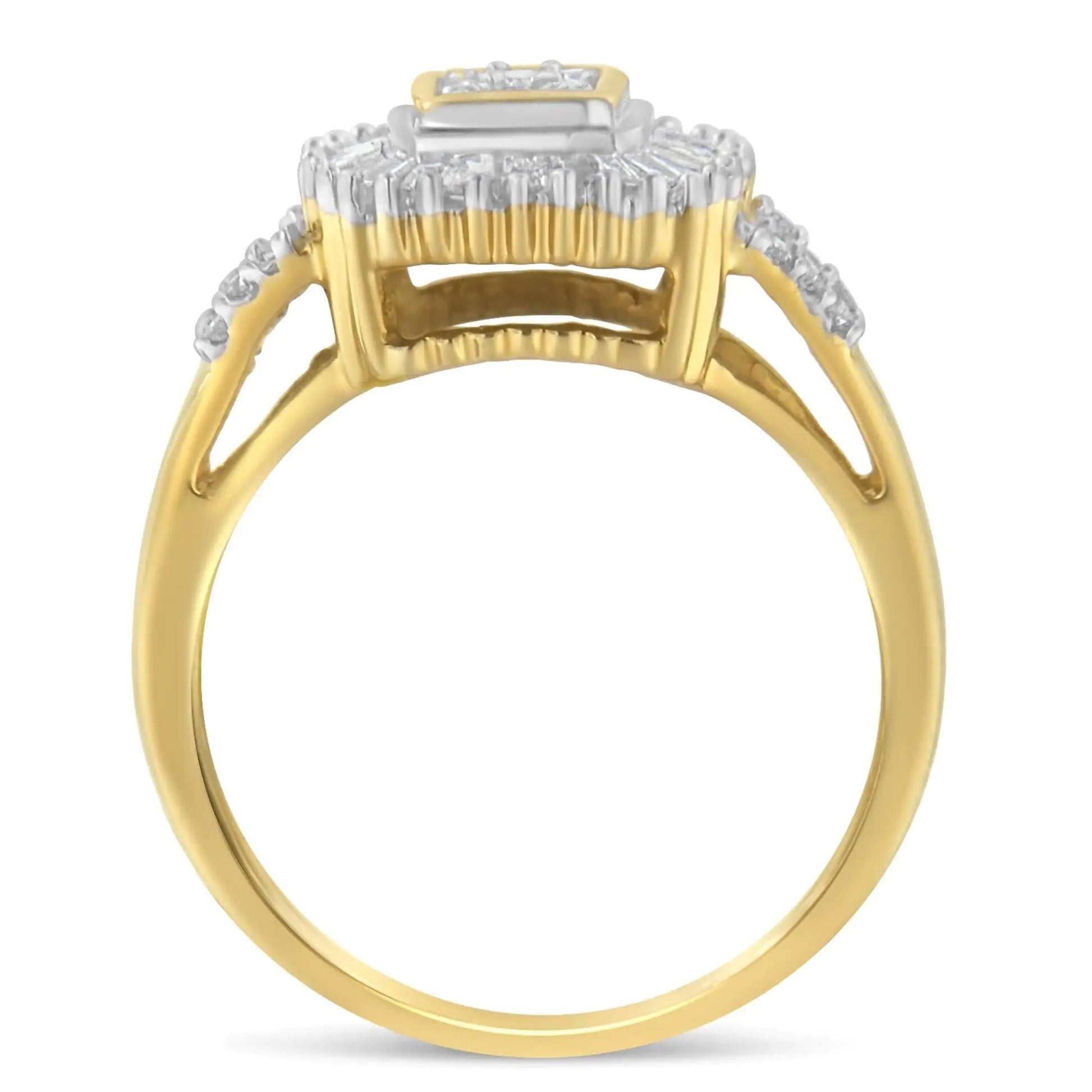 10K Yellow Gold Round and Baguette Cut Diamond Ballerina Ring (1/2 cttw, I-J Color, SI2-I1 Clarity) WEM Support (www.WEM.support)