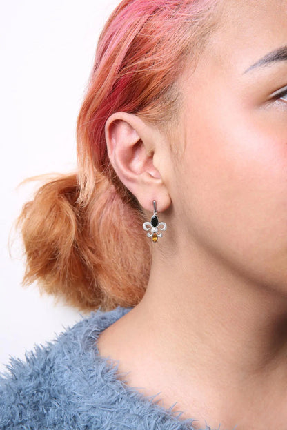 .925 Sterling Silver Marquise Cut Onyx and Citrine with Diamond Accent Fleur De Lis Drop Stud Earrings (H-I Color, SI1-SI2 Clarity) WEM Support (www.WEM.support)