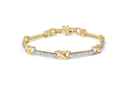 10K Yellow Gold 1.00 Cttw Pave Set Diamond Bar and  X-Link 7" Bracelet (I-J Color, I3 Quality) WEM Support (www.WEM.support)