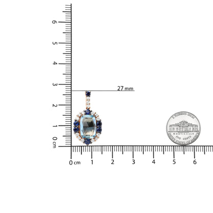 18K White and Rose Gold and 3/4 Cttw Diamond with Round Blue Sapphire and 13x8mm Cushion Cut Sky Blue Topaz Gemstone Cluster Dangle Earrings (G-H Color, SI1-SI2 Clarity) WEM Support (www.WEM.support)
