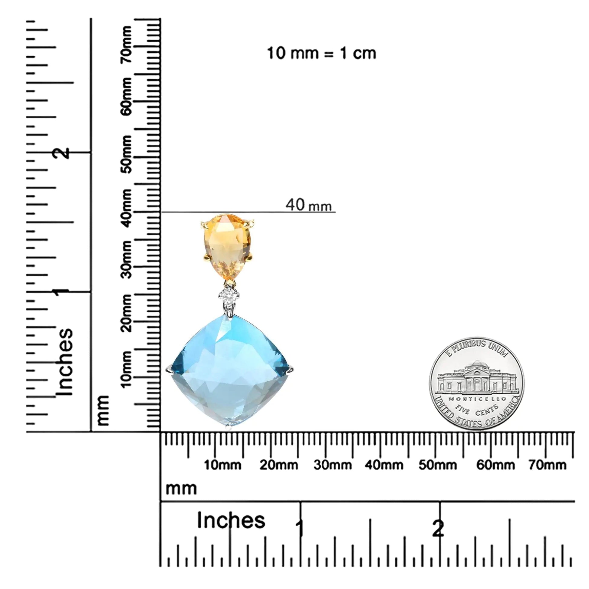 18K White and Yellow Gold Diamond Accent and Pear Cut Lemon Quartz and Cushion Cut London Blue Topaz Gemstone Dangle Drop 18" Pendant Necklace (G-H Color, SI1-SI2 Clarity) WEM Support (www.WEM.support)
