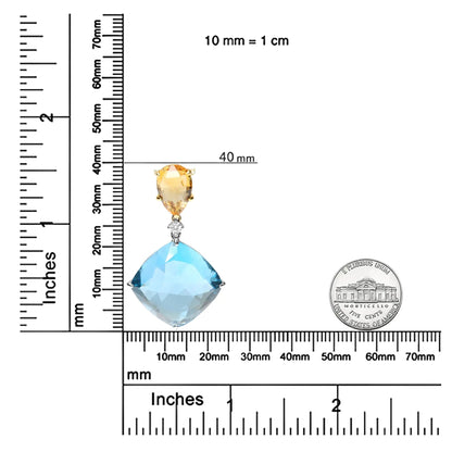 18K White and Yellow Gold Diamond Accent and Pear Cut Lemon Quartz and Cushion Cut London Blue Topaz Gemstone Dangle Drop 18" Pendant Necklace (G-H Color, SI1-SI2 Clarity) WEM Support (www.WEM.support)