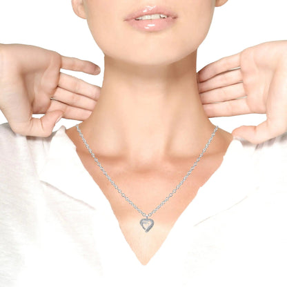 .925 Sterling Silver 3/4 Cttw Round and Baguette Diamond Double Heart Pendant 18" Necklace (I-J Color, I3 Clarity) WEM Support (www.WEM.support)